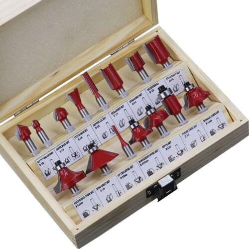 12pcs/15pcs 1/4 or 1/2 Milling Cutter Set Carbide Router Kit for Woodworking Engraving Machine Electric Wood Milling Trimmer