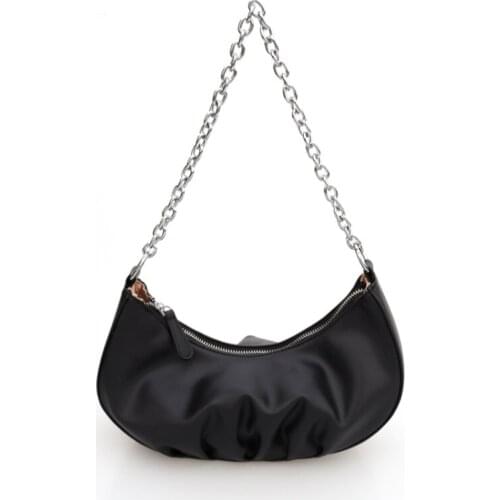 2021 new European and American net red with fashion fold chain crescent bag to hand one shoulder slant bag girl