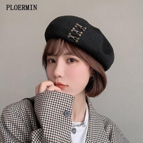 2021New Spring And Summer Thin Mesh Solid Color Knitted Cotton Beret Female Sunscreen Breathable Retro British Painter Hat