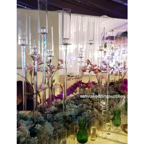 New style wedding pillar 8 arm crystal acrylic crystal candlestick tall floor stand candelabra centerpiece senyu2325