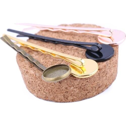 Onwear 50pcs 12mm cabochon hair clip base setting diy rose gold black hairclip hair pin bezel tray blanks