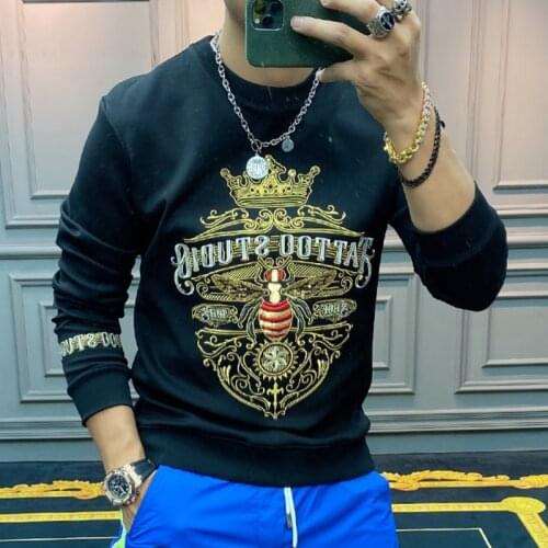 Autumn Heavy Industry Embroidery Bee Sequin Sweatshirt Men Fashion Brand Trend High-end Fashion Luxury Long Sleeve Sweatshirt