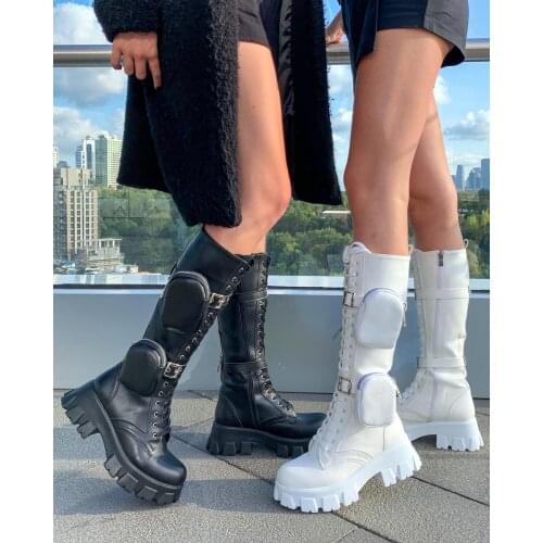 2020 womens pockets boots leather shoes autumn new luxury design high platform heel winter casual autumn high base fashion stylish boots wedges shoes women bag punk boots warm high quality ankle boots with zipper