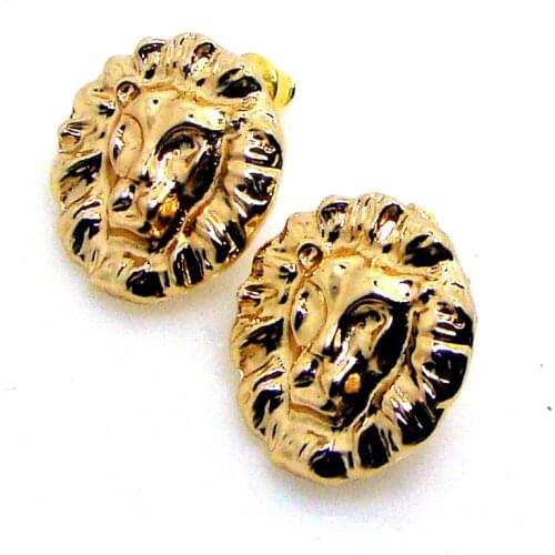 Hot gold casting metal lion head charm 6Pairs lot stud earrings fashion punk ornament jewelry