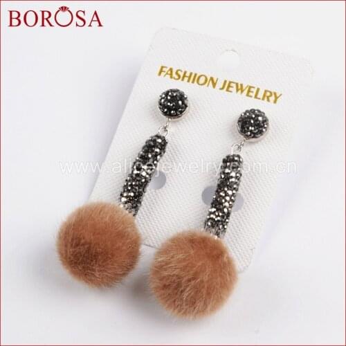 BOROSA Handcrafted Rectangle/Oval Charm Crystal Paved Zircon Earrings with Tiny Ball Drop Earrings for Women Girls Gifts JAB812