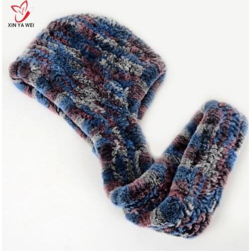 Scarf hat hot sale 2020 knitted real Rex rabbit fur hat earmuffs ear warm scarf hat soft fashion 2 use 11 colors