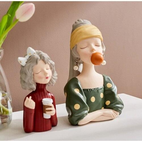 Nordic Resin Cute Milk Tea Bubble Girl Ornaments Cabinet Hotel Store Furnishing Decoration Home Bedroom Table Figurines Crafts