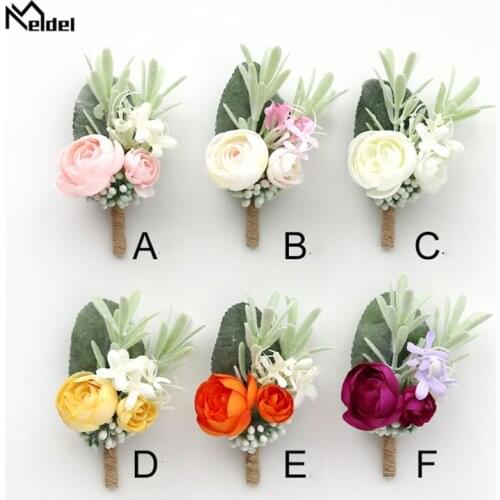 Meldel Wedding Corsage and Boutonniere Bride Wrist Corsage Bracelet Men Boutonniere White Artificial Silk Rose Girl Bracelet