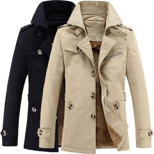 British Style Trench Coat Men New Winter Fleece Jacket Overcoat Slim Mens Business Fashion Solid Windbreaker Outwear Hombre