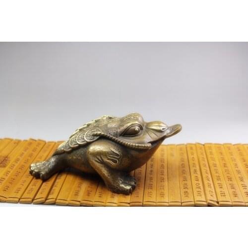 Cobre latón sapo suerte Cai antigüedad latón artesanías adornos coleccionables envío