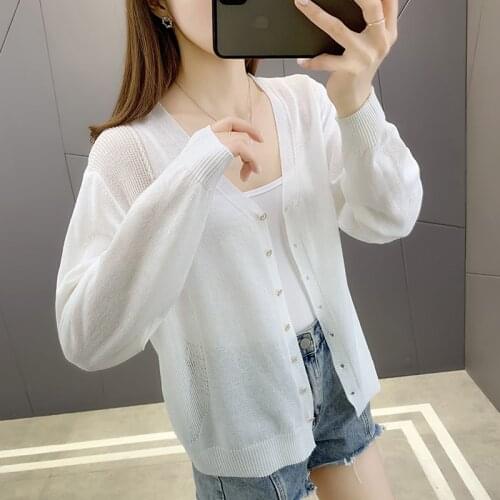 In room 195316, 1 ranked no. 1 】 make pure color v-neck bask knitting cardigan 34 thin model