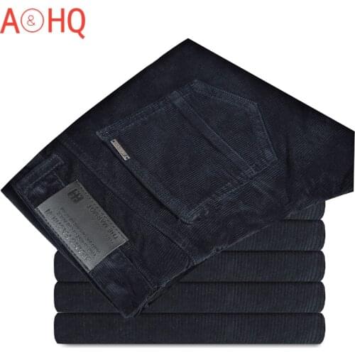 Spring Autumn Men Trousers Casual Long Regular Fit brown pants Black Blue Corduroy Pants Men