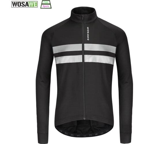 WOSAWE Winter Thermal Fleece Cycling Jersey Long Sleeve Reflective MTB Bicycle Clothing Outdoor Sports riding racing Jersey