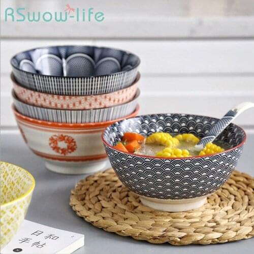 19.8*9.6cm Japanese 8-inch Large Soup Bowl Glaze Color Simple Ceramic Bowl Household Soup Bowls Tableware Ramen Noodles Bowls