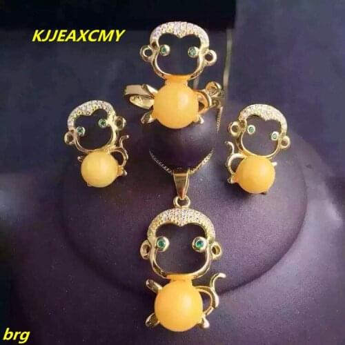 KJJEAXCMY Fine jewelry, 925 sterling silver beeswax three-piece jewelery plated with gold beeswax pendant earring ring