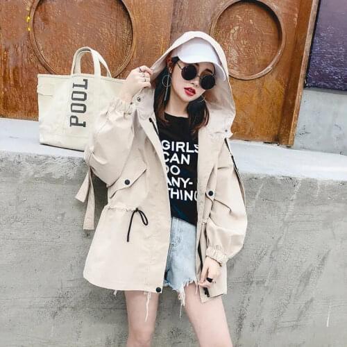 Womens Coat Windbreaker Plus Size Double-Layer Short Jacket Female Students Spring Autumn With Lining Outwear With Hooded A1
