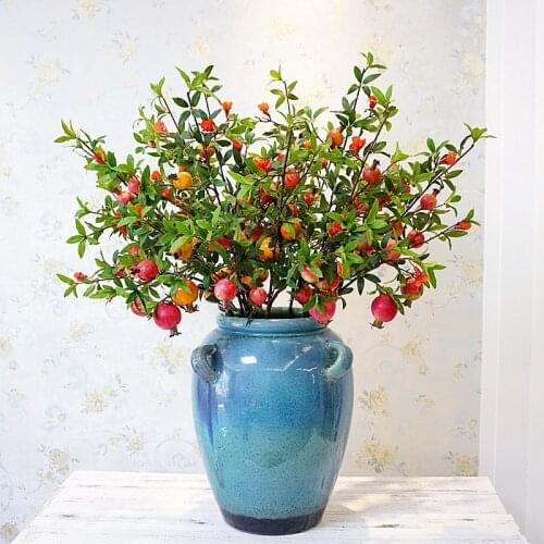 1pcs Artificial Long Pomegranate Fruit Branch with Flower 5 Head Pomegranate Fruit Artificial Fruit Home Plant Tree Decoration