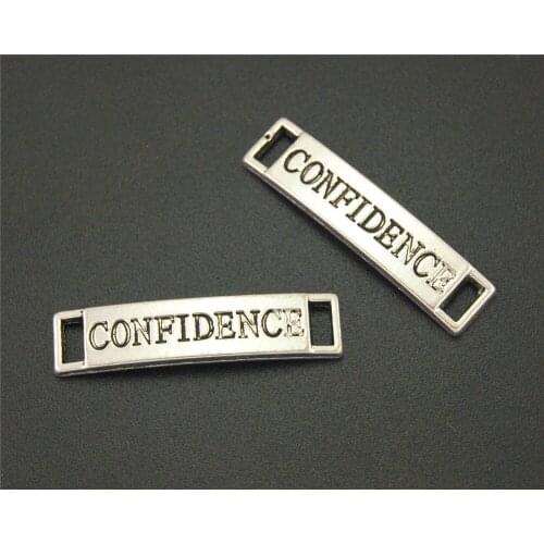 10pcs Silver Color Confidence Letter Connector Charms For Jewelry Making DIY Bracelets Handmade Craft 27x6mm A2164