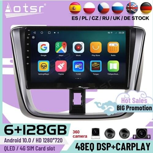 128G Carplay Multimedia Stereo Android 10 Player For Toyota Vios Yaris 2014 2015 2016 2017 GPS Navi Car Radio Receiver Head Unit