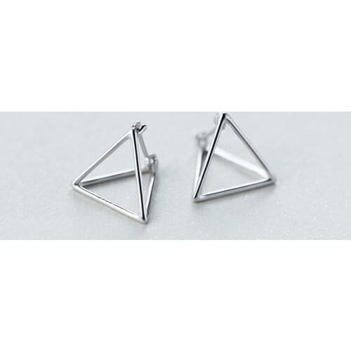 15mm 1pair Real. 925 Sterling Silver jewelry Hollow 3D Triangle Earrings Leverback girls' Geometric jewelry C-E3891