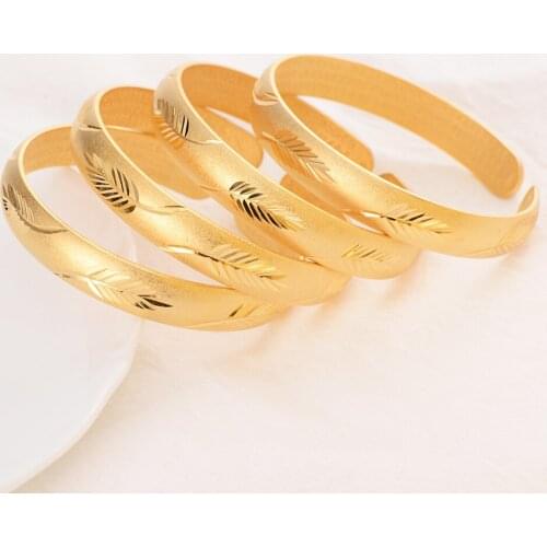 18 K Fine Gold Bangle GF Bracelet Africa Arab Fashion leaf sculpture Abrasive blasting Jewelry plume Items 1-4 PCS select