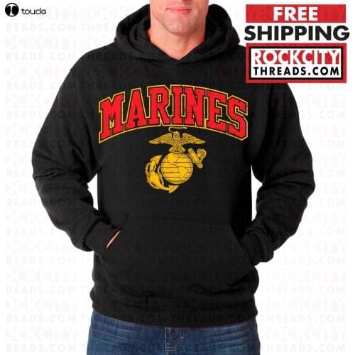 2019 fashion man Hoodies USMC MARINES ARCHED HOODIE BLACK Sweatshirt Marine Corps Pullover Semper fi US Sweatshirt