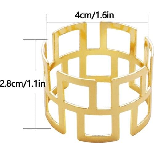 6PCS Napkin Rings Napkin Holder Square Hollow Shape Metal Rings for Christmas Parties Wedding Adornment Table Decoration