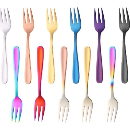 8Pcs/Set 18/8 Stainless Steel Multi-Color Tea Fork Mini Cake Dessert Fruits Fork Kitchen Snacks Salad Tools Gold Flatware