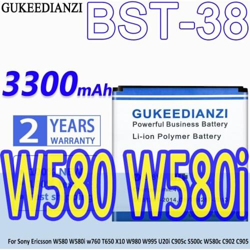 Battery BST-38 3300mAh For Sony Ericsson W580 W580i w760 T650 X10 W980 W995 U20i C905c S500c W580c C902 C905 BST 38