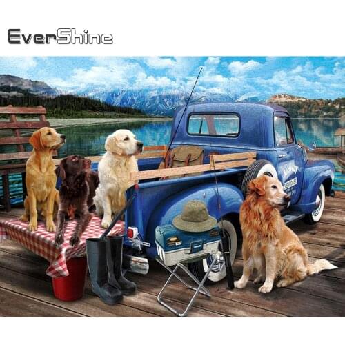Evershine Diamond Embroidery Dog Animal Picture Rhinestone Lake Cross Stitch Diamond Painting Car Mosaic New Arrival Wall Decor