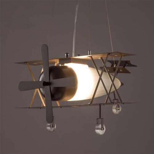 American Iron Retro Airplane Chandelier Creative Kids Bedroom Personality Internet Cafe Restaurant Bar LED Lamp Free Shipping