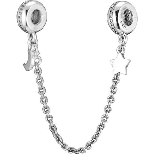 Fit Pandora Bracelet Personal Galaxy Safety Chain Charm S925 Star Moon Beads for Jewelry Making Women Gift SC030