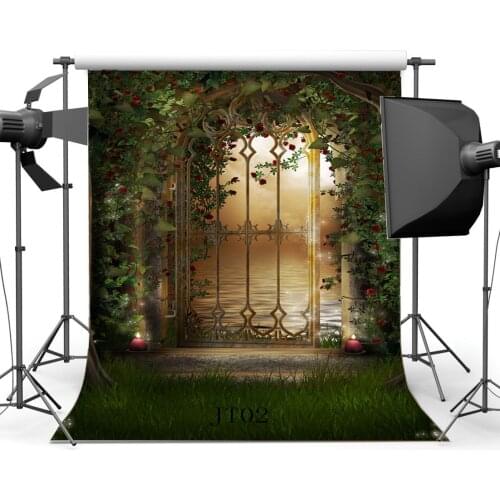 Photography Backdrops Fairy Tale Mysterious Garden Flowers Vine Arch Grass Field Background