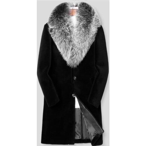 Hot new men winter warm fashion imitation fur coat, mink slim fur jacket, long fox fur collar coat, long trench coat size