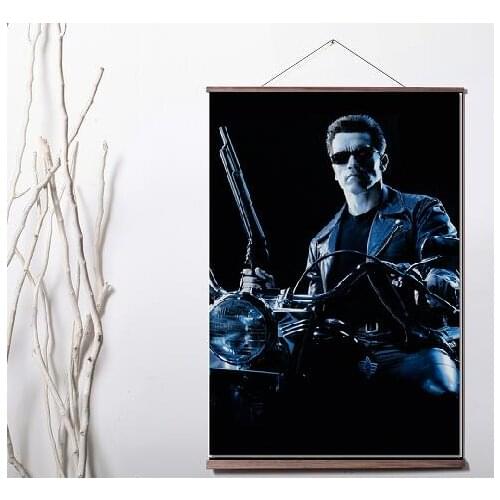 Terminator 2 Movie Poster T-800 Arnold Schwarzenegger Art Canvas Print poster decoration painting with solid wood hanging scroll