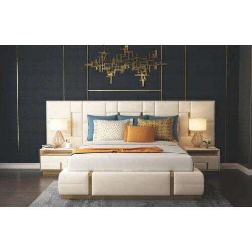 KAROUS LF03New design italian furniture bedroom sets luxury king size real genuine modern leather luxury bed