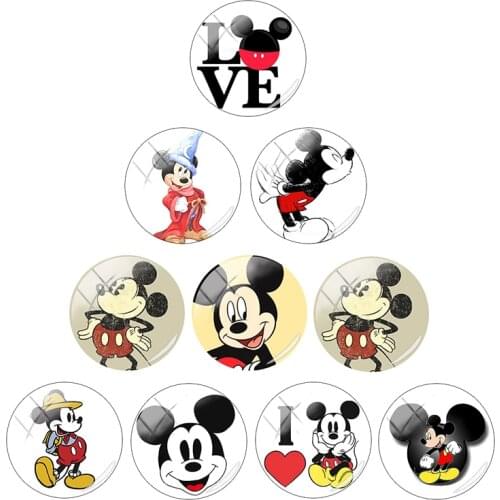Disney Classic Image Mickey Mouse 12mm/15mm/16mm/18mm/20mm/25mmPhoto Glass Cabochon Dome Flat Back DIY Jewelry Creation