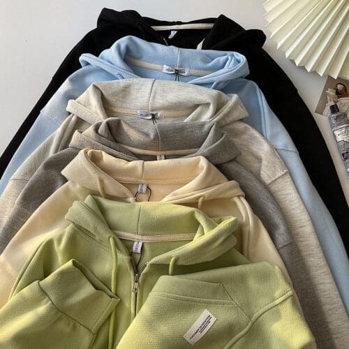 Korean Women Oversized Zip Up Hooded Sweatshirts 2021 Spring Cotton Loose Casual Boyfriend Couple Hoodies Streetwear Outfits Top