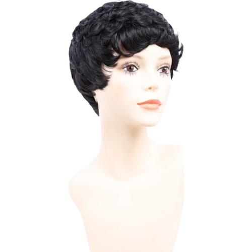Short Wigs for American Women Black Short Synthetic Wig Cosplay Perruque Short Curly Hair Wig Natural Black Bug Mixed Colour