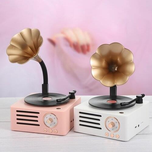 Music Box Type Built-in Bluetooth Stereo Wireless Vintage Microphone Speaker Trumpet Retro Vinyl Record Player Aux Support