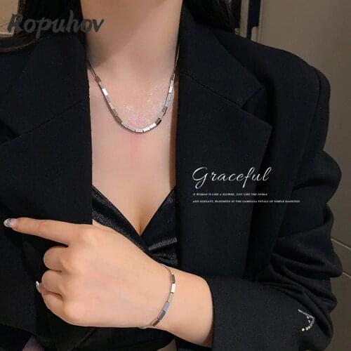 Ropuhov 2021 New 925 Silver Korean Fashion Jewelry Woman Gift Titanium Necklace Bracelet Set Chain Simple Retro Wholesale