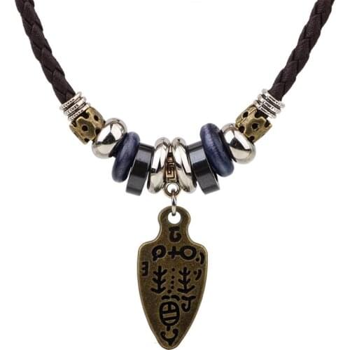 UBEAUTY New Arrival Vintage Anchor Elephant Teeth Charm Leather Braid Rope Necklace Adjustable Bead Necklace for Women and Men