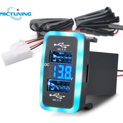 MICTUNING Upgraded Dual USB Port 6.4A QC3.0 Car Fast Charger with LED Digital Voltmeter Dual-color Light Quick Charge for Toyota