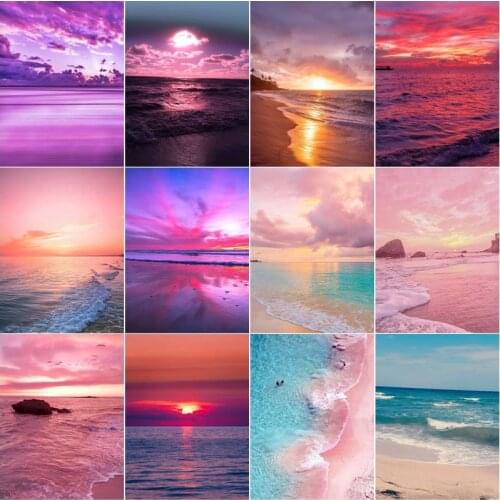 Beach Scenery Pink Sky 5D Diamond Paintings Seaside Landscape Full Square and Round Embroidery Mosaic Cross Handmade Home Decor