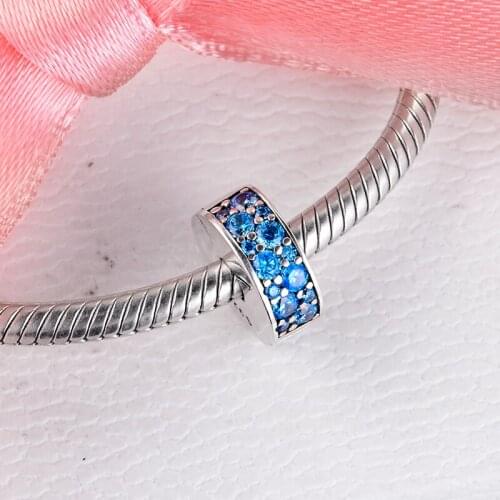Fits for Pandora Charms Bracelets Teal Shinning Elegance Spacer Clip Beads 100% 925 Sterling Silver Jewelry Free Shipping