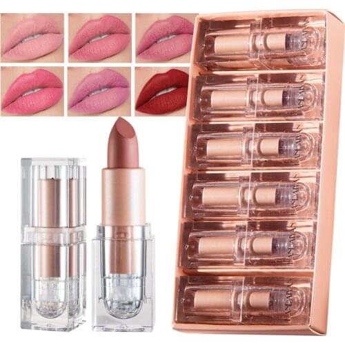 6Colors/Set Fashion Lipstick Lipgloss Sets Natural Moisturizer Waterproof Matte Lipstick Gift Box