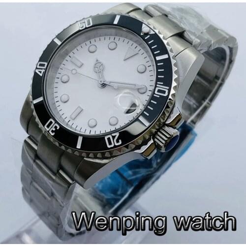 Bliger 40mm Top Luxury Mechanical Watch Black Ceramic Bezel Sapphire Glass White Dial Luminous NH35A Movement Automatic Watch
