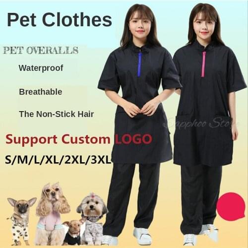 S/M/L/XL/2XL/3XL Pet Groomer Overalls Anti-static Apron Cat Dog Grooming Cleaning Work Clothes for Pet Shop Beauty Client G0520