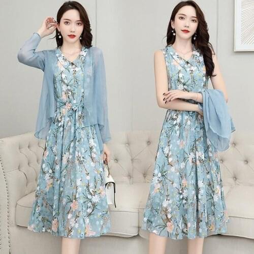 Chiffon Dress Womens Belly Covering Korean Style Summer Womens Clothing 2021 New Fashion Dress Suit Skirt