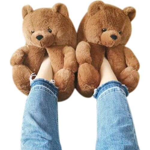 Foot Warmer Plush Teddy Bear Cartoon Slippers for Women/Girl Home Indoor Soft Anti-Slip Faux Fur Cute Warm Shoes